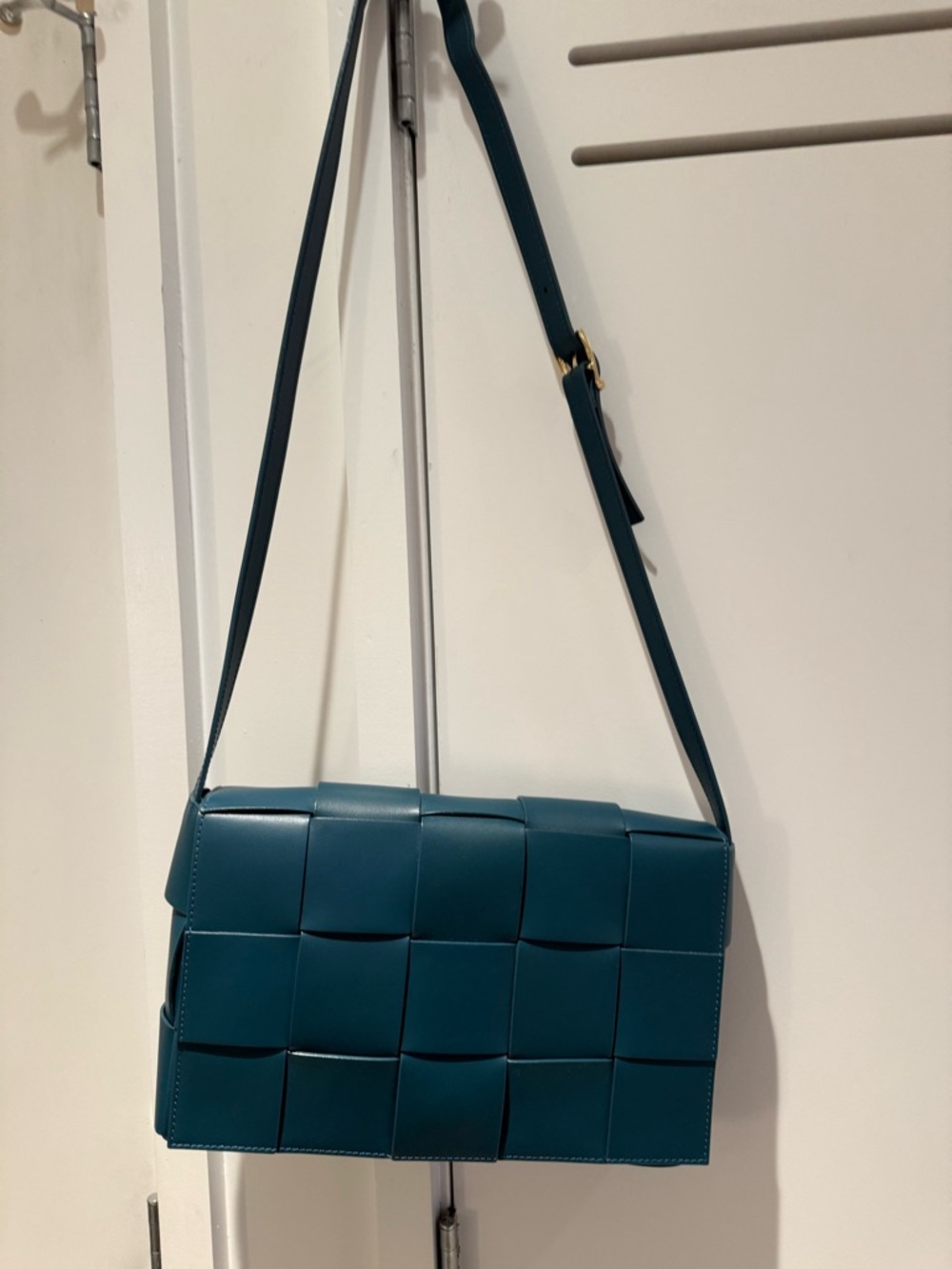 Woven Leather Crossbody Bag in Teal